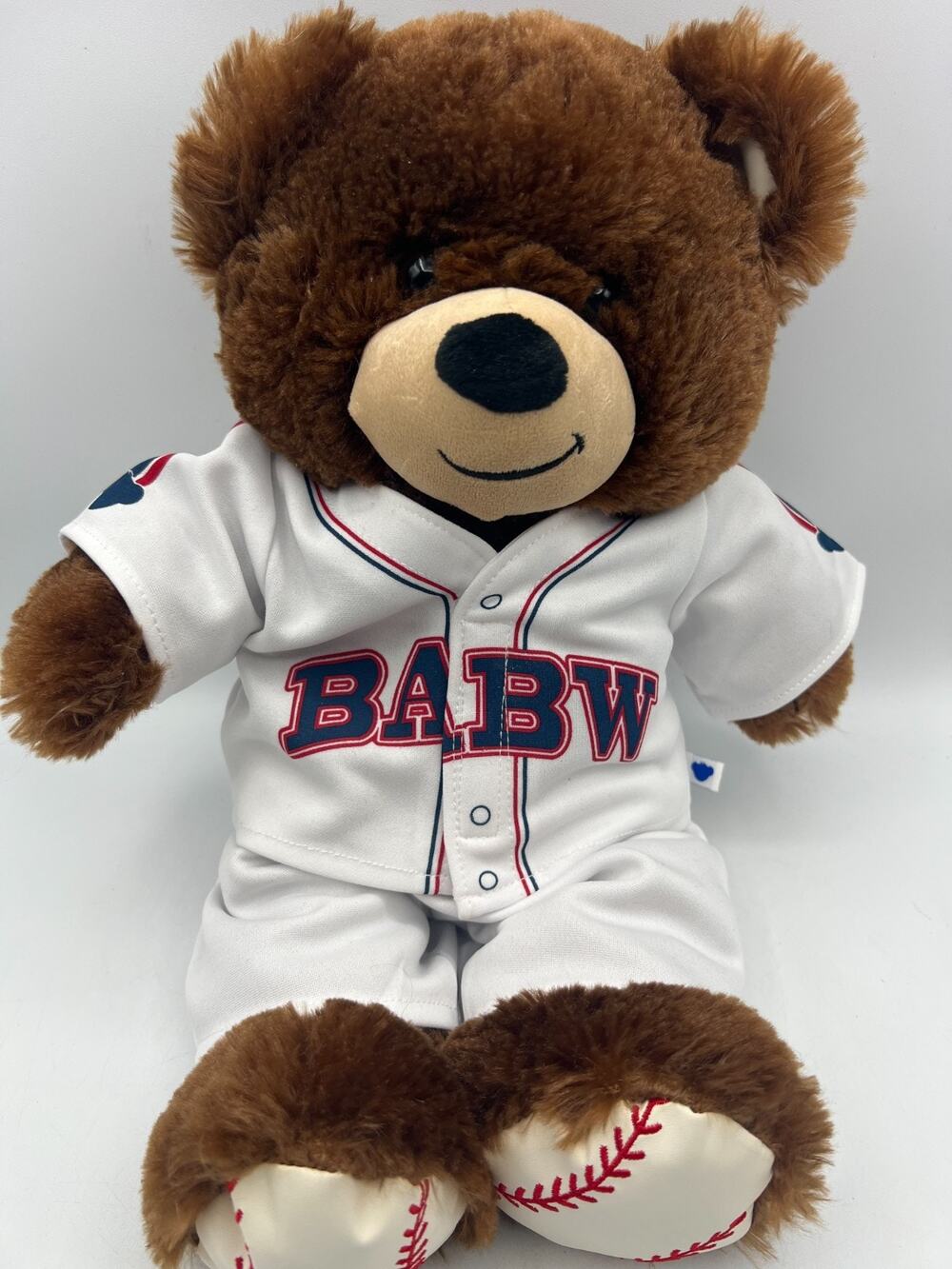 Build A Bear Workshop Baseball Teddy Bear Plush BABW Uniform 15 Inch No Sound